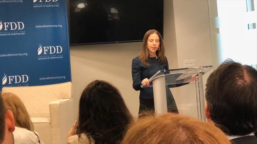 Subsecretaria para Terrorismo e Inteligencia Financiera del Departamento del Tesoro de EE.UU., Sigal Mandelker, interviene en un foro.