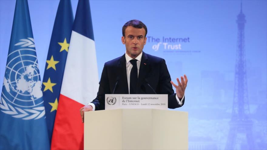 El presidente francés, Emmanuel Macron, ofrece un discurso en París (capital francesa), 12 de noviembre de 2018. (Foto: AFP)