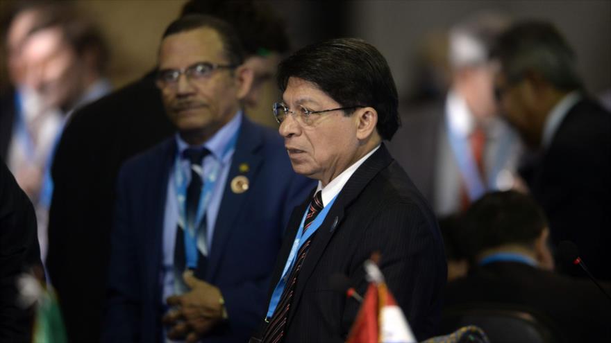 El canciller de Nicaragua, Denis Moncada en la XXVI Cumbre Iberoamericana, Ciudad de Guatemala, Guatemala, 15 de noviembre de 2018 (Foto: AFP)