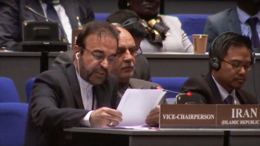 El diplomático iraní Reza Nayafi en la IV Conferencia de Revisión de la Convención sobre la Prohibición de las Armas Químicas, 23 de noviembre de 2018.