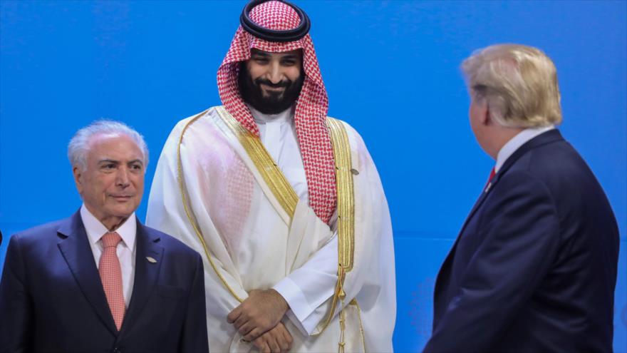 El príncipe heredero saudí, Muhamad bin Salman, (C) y los presidentes de EE.UU. (drcha.) y Brasil, Buenos Aires, 30 de noviembre de 2018. (Foto: AFP)
