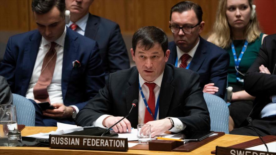 El embajador adjunto de Rusia ante la Organización de las Naciones Unidas (ONU), Dmitry Polyanskiy, 26 de noviembre de 2018. (Fuente: AFP)