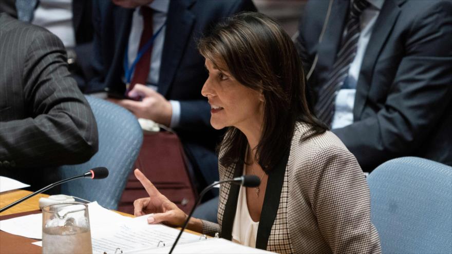 La saliente embajadora de EE.UU. ante la ONU, Nikki Haley, en una sesión del Consejo de Seguridad, Nueva York, 26 de noviembre de 2018. (Foto: AFP)