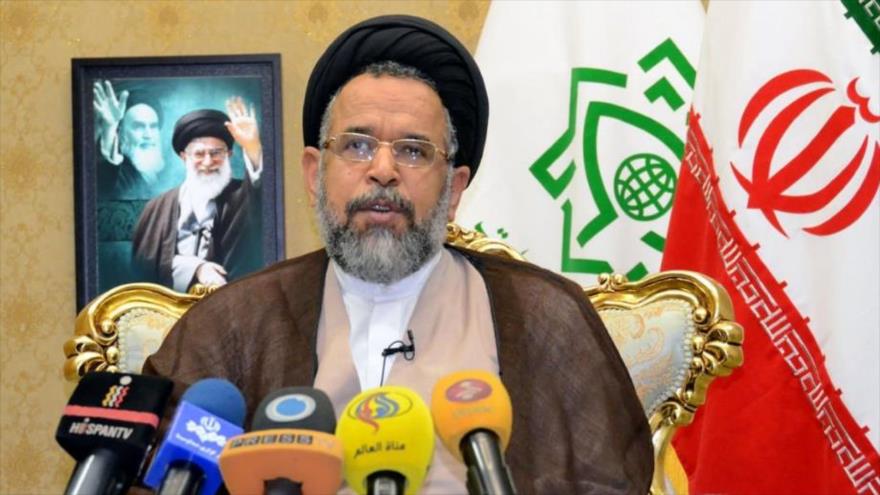 El ministro de Inteligencia de Irán, Mahmud Alavi, ofrece una rueda de prensa desde Teherán.