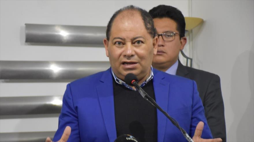 El ministro de Gobierno boliviano, Carlos Romero, en una rueda de prensa, La Paz, Bolivia, 6 de diciembre de 2018.