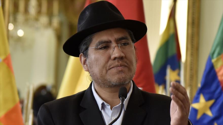 El canciller boliviano, Diego Pary, durante una conferencia de prensa, 20 de septiembre de 2018. (Foto: AFP)