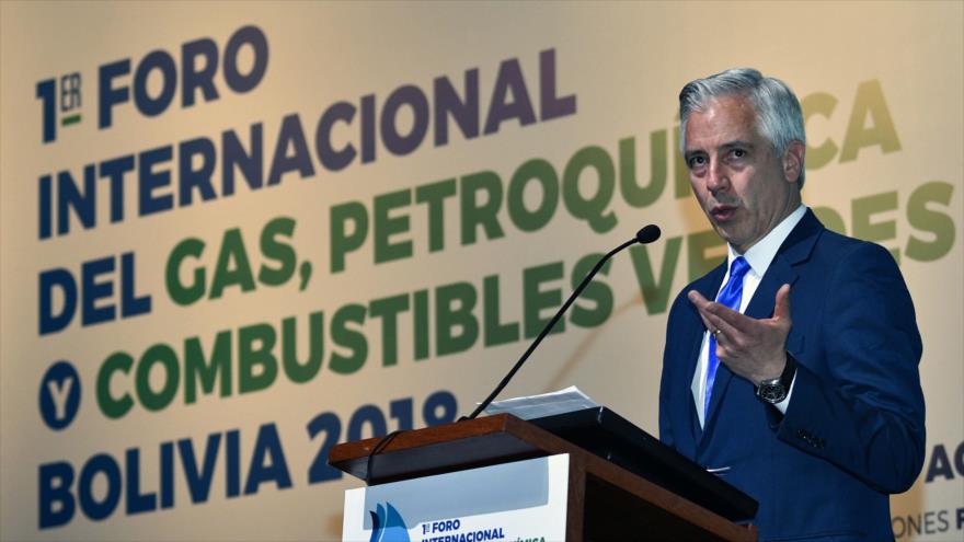 El vicepresidente de Bolivia, Álvaro García Linera, pronuncia un discurso en Santa Cruz (Bolivia), 31 de agosto de 2018. (Foto: AFP)