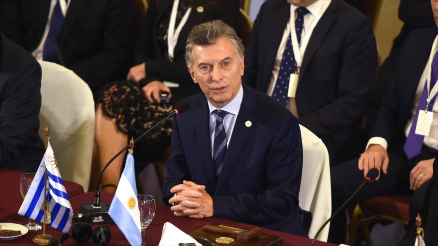 El presidente de Argentina, Mauricio Macri, habla durante la cumbre del Mercosur en Montevideo, 18 de diciembre de 2018. (Foto: AFP)