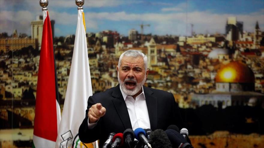El jefe de la dirección política de HAMAS, Ismail Haniya, ofrece un discurso desde la ciudad de Gaza, 30 de abril de 2018.