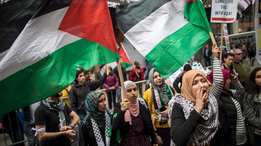 La comunidad palestina en Nueva York (EE.UU.) protesta por la violencia israelí en Gaza, 18 de mayo de 2018. (Foto: AFP)