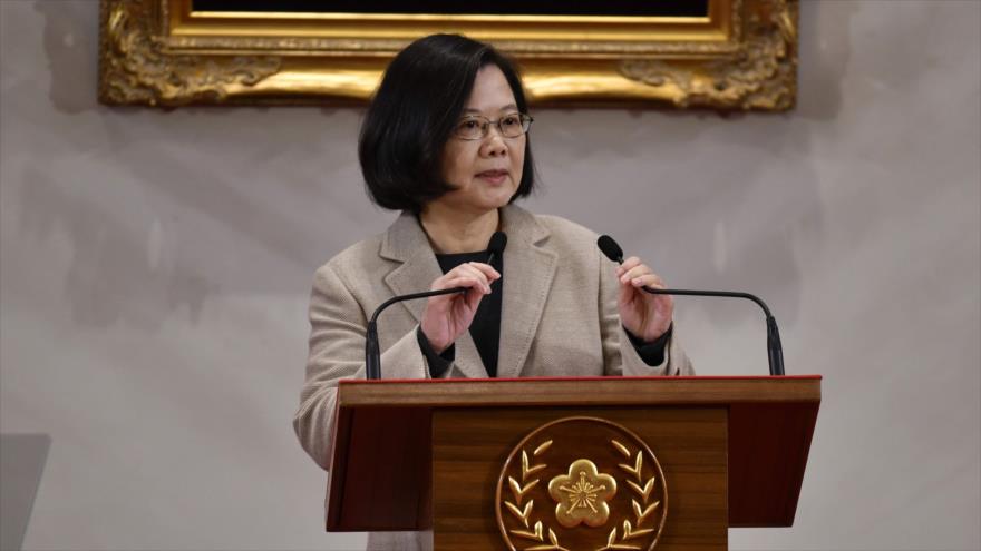 Presidenta de Taiwán, Tsai, Ing-wen, en conferencia de prensa en la oficina presidencial taiwanesa, Taipéi, 1 de enero de 2019. (Foto: AFP)
