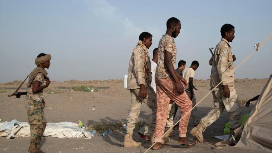 Soldados sudaneses desplegados en el suroeste de Yemen.
