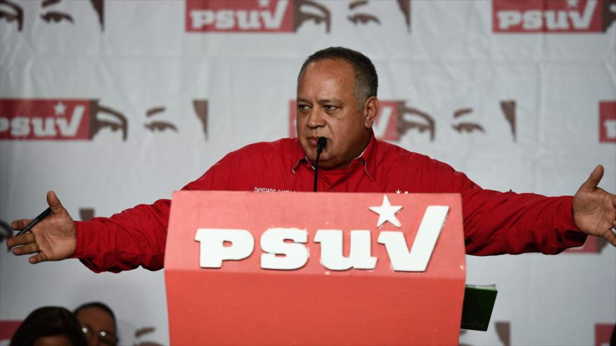 El presidente de la Asamblea Nacional Constituyente de Venezuela, Diosdado Cabello, durante una conferencia en Caracas, 7 de enero de 2019. (Foto: AFP)