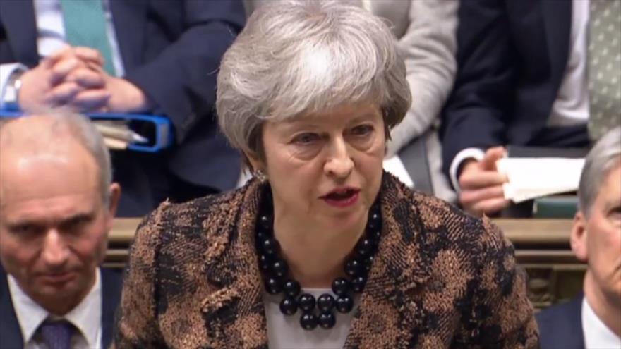 la primera ministra británica, Theresa May, en la Cámara de los Comunes en Londres, 21 de enero de 2019. (Fuente: AFP)