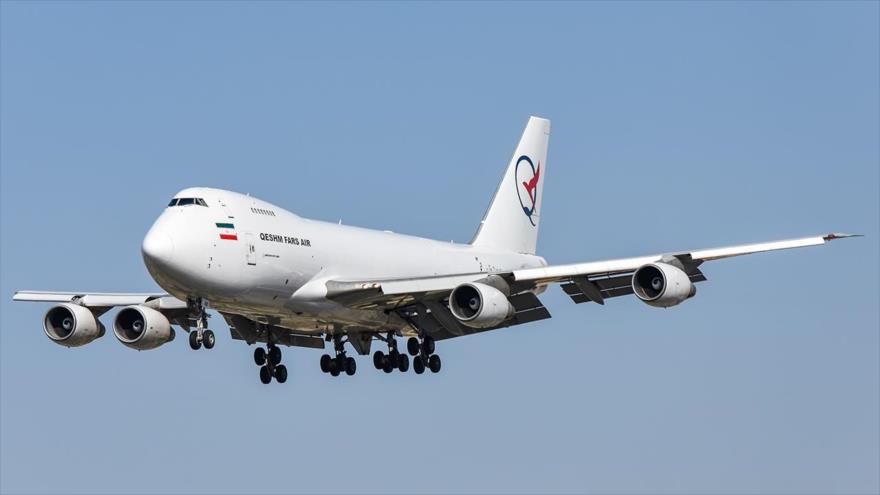 Un avión boeing 747 de la aerolínea iraní Qeshm Fars Airs, propiedad de Mahan Air.