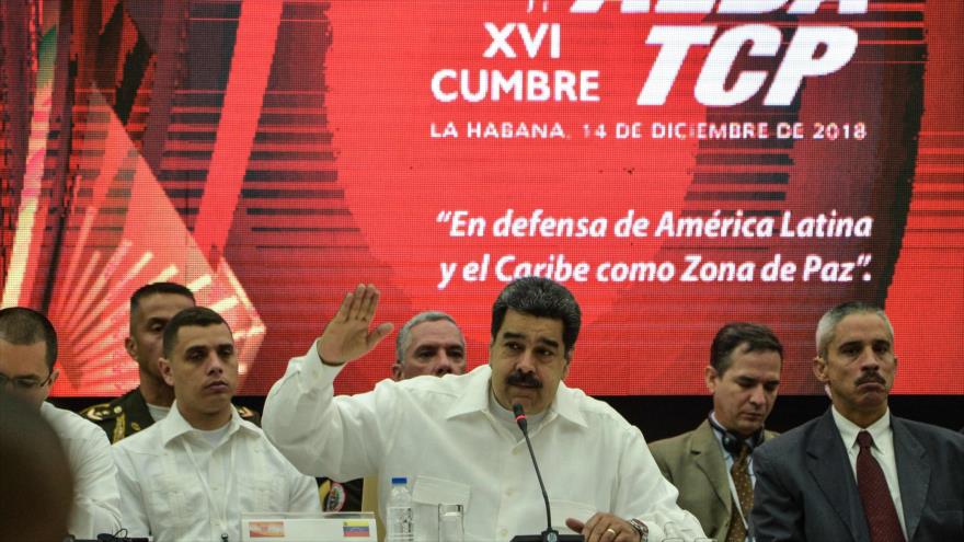 El presidente venezolano, Nicolás Maduro, habla en la XVI Cumbre de la ALBA en La Habana, Cuba, 14 de diciembre de 2018. (Foto: AFP)