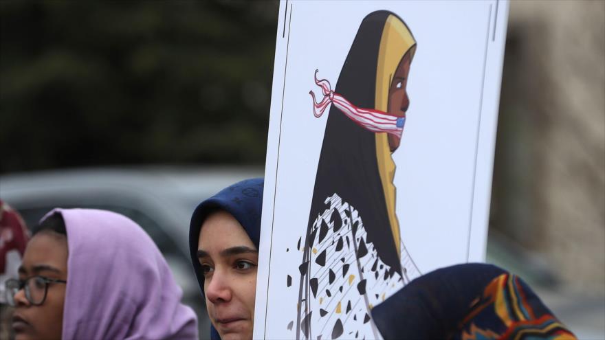 Activistas protestan contra la detención de la presentadora de Press TV Marzie Hashemi, Washington, 23 de enero de 2019. (Foto: AFP)