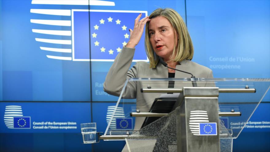 La jefa de la diplomacia europea, Federica Mogherini, durante su discurso en la sede de la UE en Bruselas (Bélgica), 21 de enero de 2018. (Foto: AFP) 