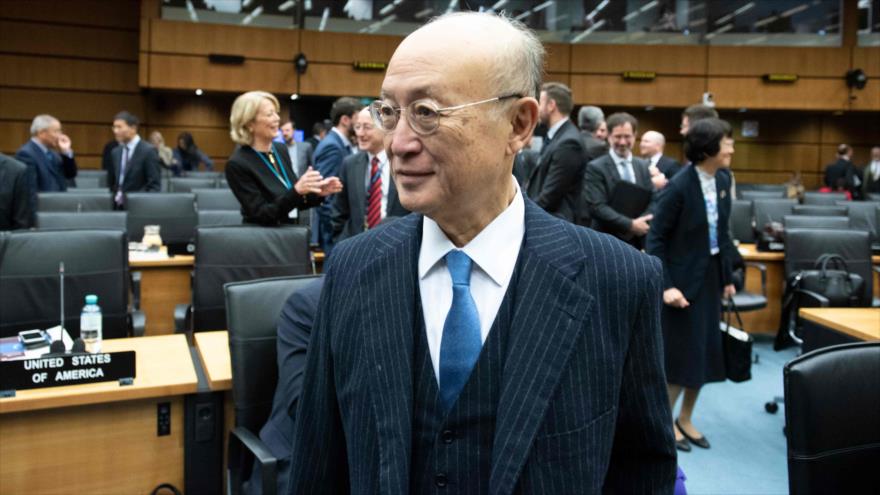 El jefe de la Agencia Internacional de Energía Atómica (AIEA), Yukiya Amano, durante una reunión en Viena, 22 de noviembre de 2018. (Foto: AFP)