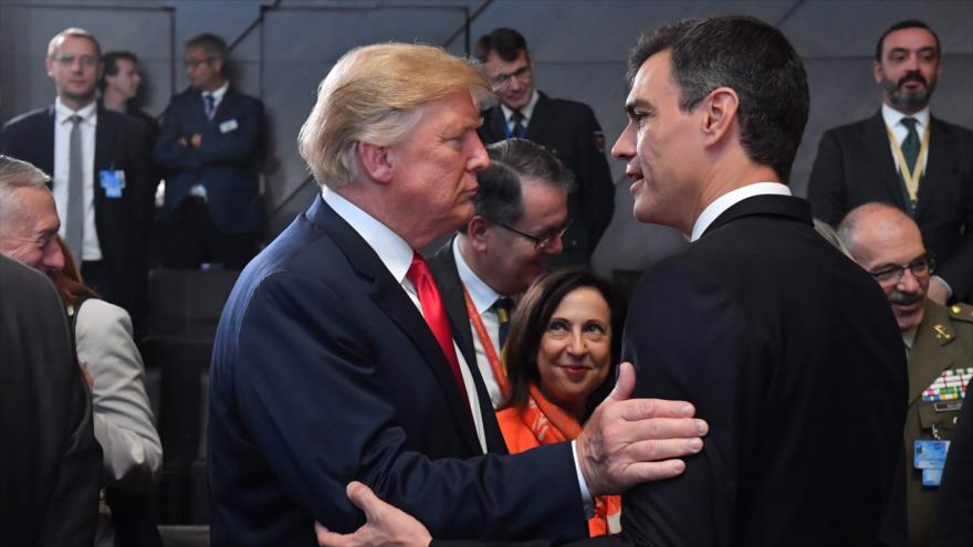 El presidente de EE.UU., Donald Trump (izda.) y su par español, Pedro Sánchez, en Bélgica, 11 de julio de 2018. (Foto: AFP)