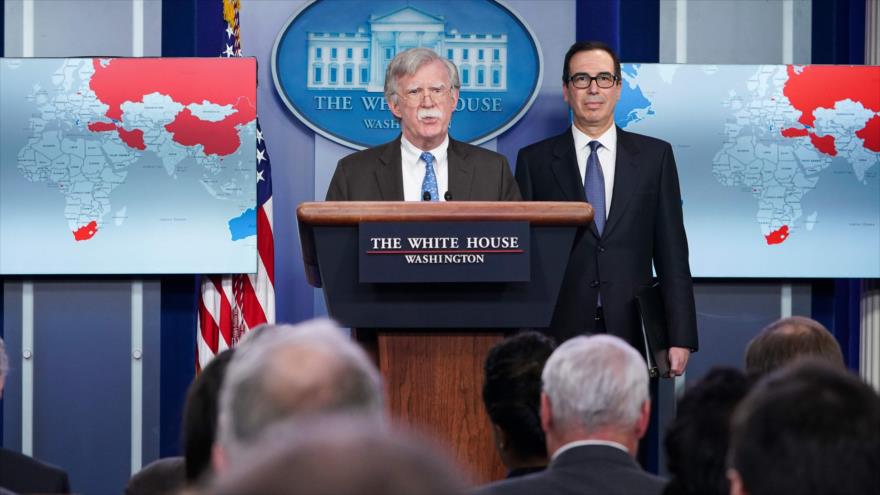 El asesor presidencial de Seguridad Nacional, John Bolton, en una rueda de prensa en la Casa Blanca, en Washington, 28 de enero de 2019. (Foto: AFP)