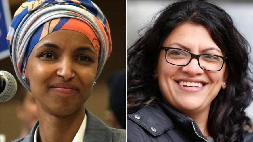 Ilhan Omar (izda.) y Rashida Tlaib, dos diputadas musulmanas de la CÃ¡mara de Representantes de Estados Unidos.