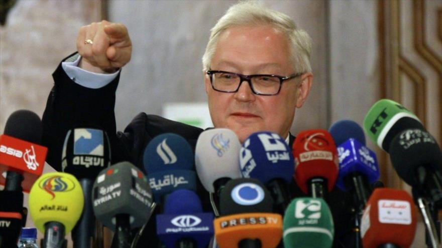 El viceministro de Asuntos Exteriores de Rusia, Serguéi Riabkov, en una rueda de prensa en Moscú (capital).