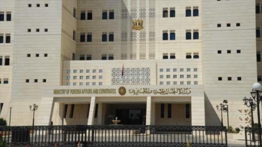 Fachada del edificio del Ministerio de Exteriores de Siria, en Damasco, la capital.
