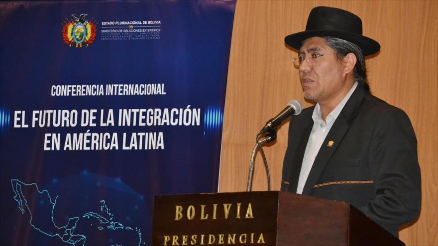 El canciller de Bolivia, Diego Pary, interviene en una conferencia en La Paz, 12, de febrero de 2019. (Fuente: ABI)
