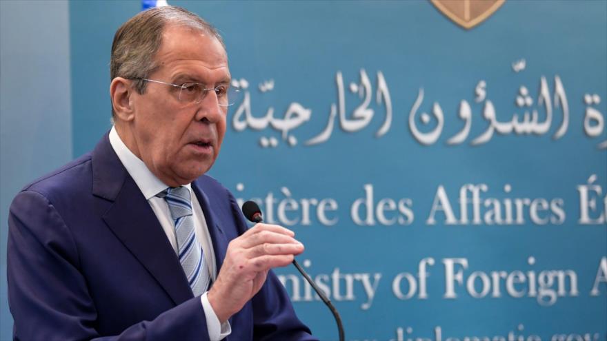 El canciller ruso, Serguéi Lavrov, durante una conferencia de prensa en Túnez, 26 de enero de 2019. (Foto: AFP)