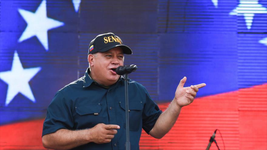 Diosdado Cabello, jefe de la Asamblea Nacional Constituyente de Venezuela, en un acto en la frontera con Colombia, 22 de febrero de 2019. (Foto: AFP)