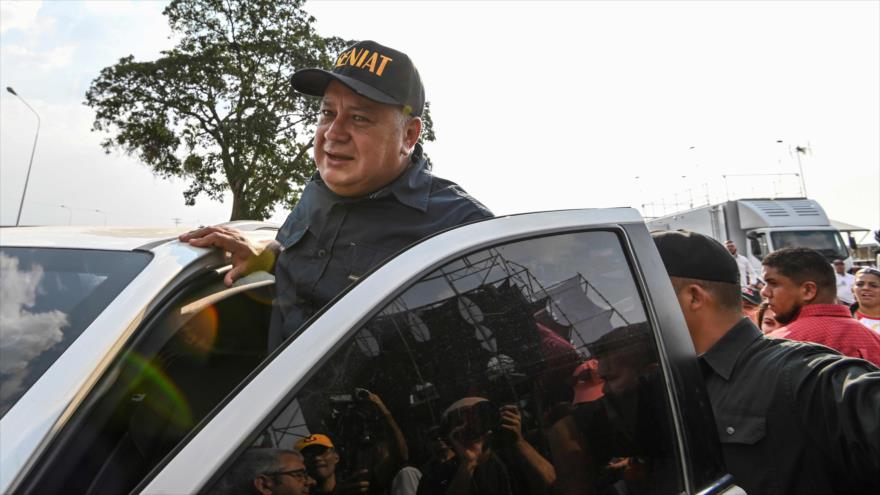 El presidente la ANC, Diosdado Cabello, llega a un concierto de caridad en la ciudad fronteriza de Las Tienditas, Venezuela, 22 de ferero de 2019. (Foto: AFP)