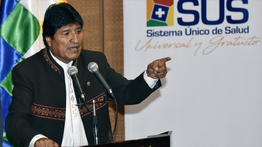 El presidente de Bolivia, Evo Morales, ofrece un discurso en La Paz, 20 de febrero de 2019. (Foto: AFP)