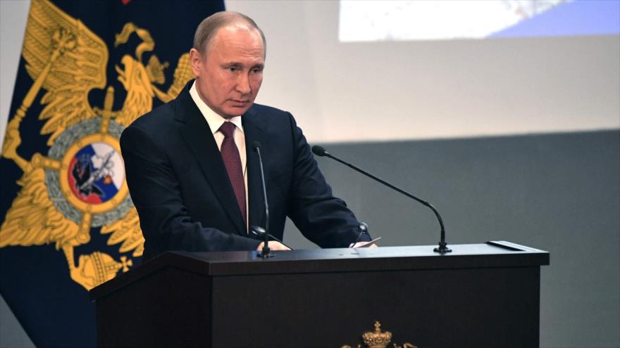 El presidente de Rusia, Vladimir Putin, ofrece un discurso en Moscú, 28 de febrero de 2019. (Foto: AFP)