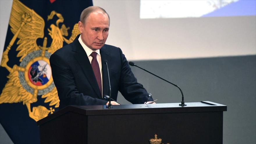El presidente ruso, Vladimir Putin, pronuncia un discurso en Moscú, 28 de febrero de 2019. (Fuente: AFP)