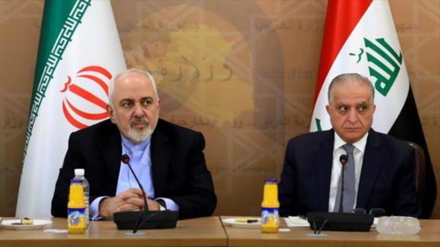 El canciller de Irán, Mohamad Yavad Zarif (izda.), y su par de Irak, Muhamad Ali al-Hakim, Bagdad, 10 de marzo de 2019. (Foto: Mizan)