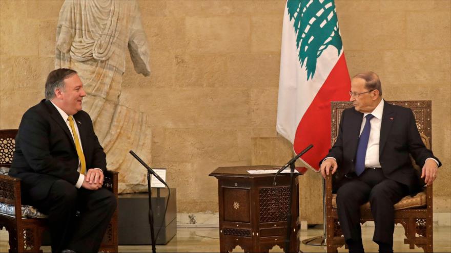El presidente libanés, Michel Aoun (dcha.), se reúne con el secretario de Estado de EE.UU., Mike Pompeo, 22 de marzo de 2019. (Foto: AFP)