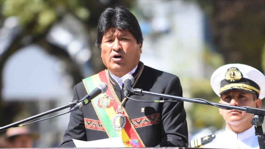El presidente de Bolivia, Evo Morales, en los actos de conmemoración por el Día del Mar, en la plaza Avaroa, 23 de marzo de 2019. (Foto: ABI)