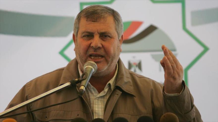 El líder de la Yihad Islámica Palestina, Jaled al-Batsh, ofrece un discurso.