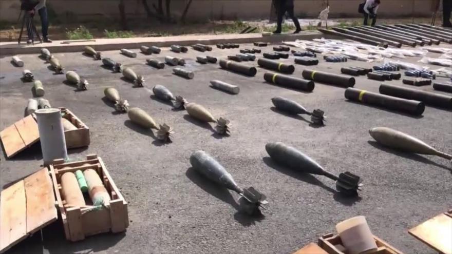Armas estadounidenses confiscadas por el Ejército sirio en la provincia del Campo de Damasco (sur), 28 de 18 de marzo de 2019. (Fuente: SANA)