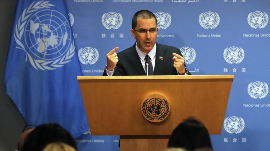El ministro de Exteriores de Venezuela, Jorge Arreaza, en la sede de la ONU, Nueva York, EE.UU. 12 de febrero de 2019. (Foto: AFP)