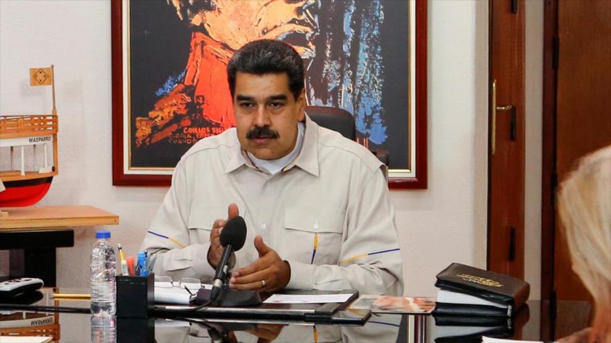 •	Presidente de Venezuela, Nicolás Maduro, durante una reunión en el Palacio de Miraflores en Caracas, Venezuela, 1 de abril de 2019. (Foto: AFP)