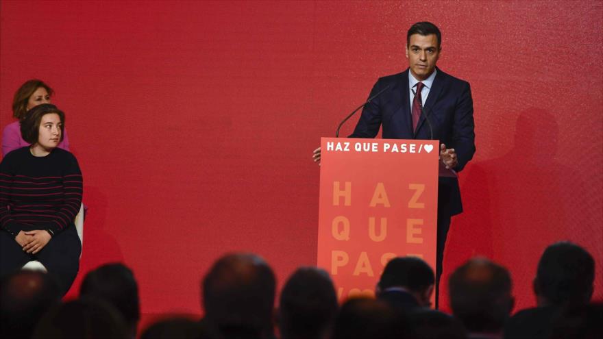 El presidente del Gobierno español, Pedro Sánchez, en un acto de campaña electoral en Madrid (capital), 2 de abril de 2019. (Foto: AFP)