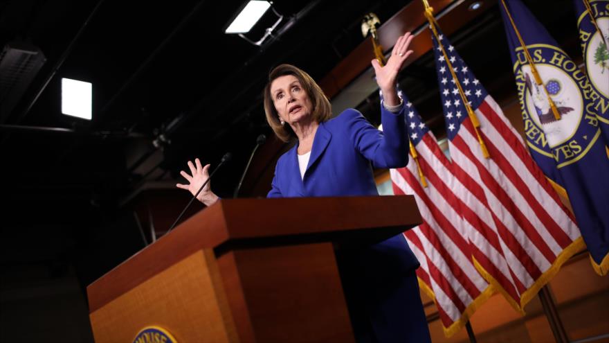 La presidenta del Congreso de EE.UU., Nancy Pelosi, durante una conferencia semanal de prensa en Washington (capital de EE.UU.), 31 de enero de 2019. (foto: AFP)
