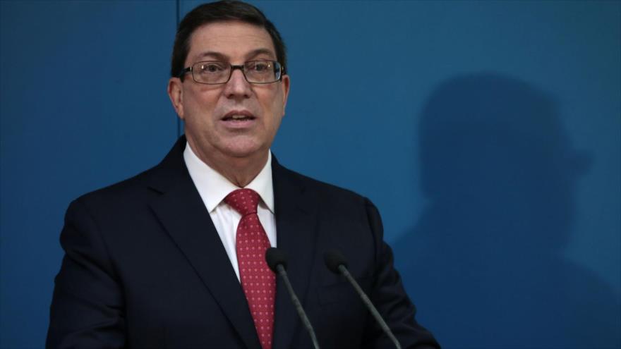 El canciller cubano, Bruno Rodríguez, ofrece una rueda de prensa en La Habana (capital), 19 de febrero de 2019.
