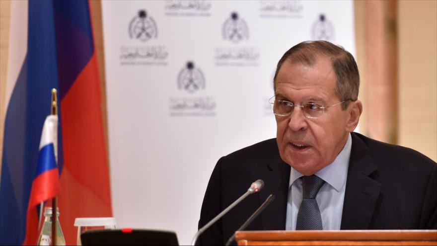 El canciller de Rusia, Serguéi Lavrov, habla en una rueda de prensa en Riad, 4 de marzo de 2019. (Foto: AFP)