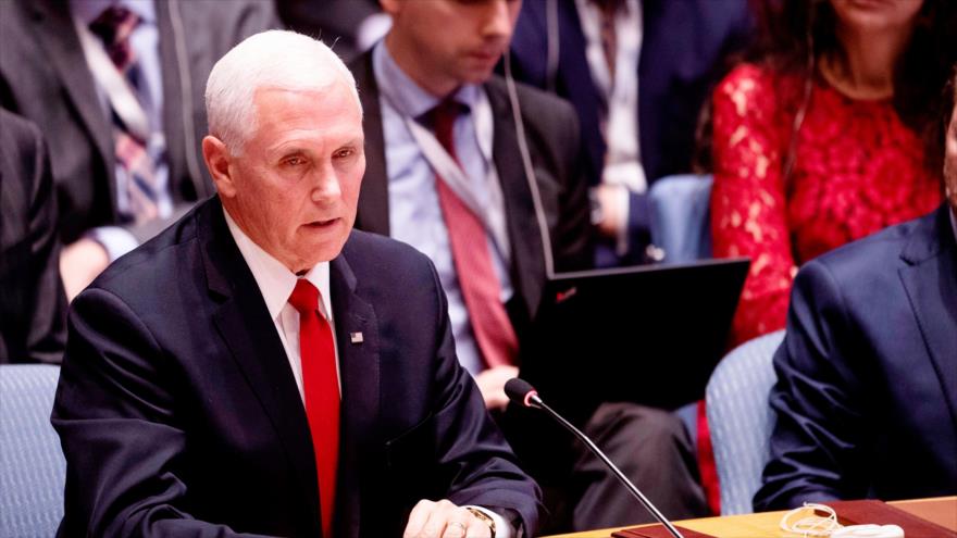 El viceministro de EE.UU., Mike Pence, durante la sesión del Consejo de Seguridad de las Naciones Unidas, 10 de abril de 2019. (Foto: AFP)