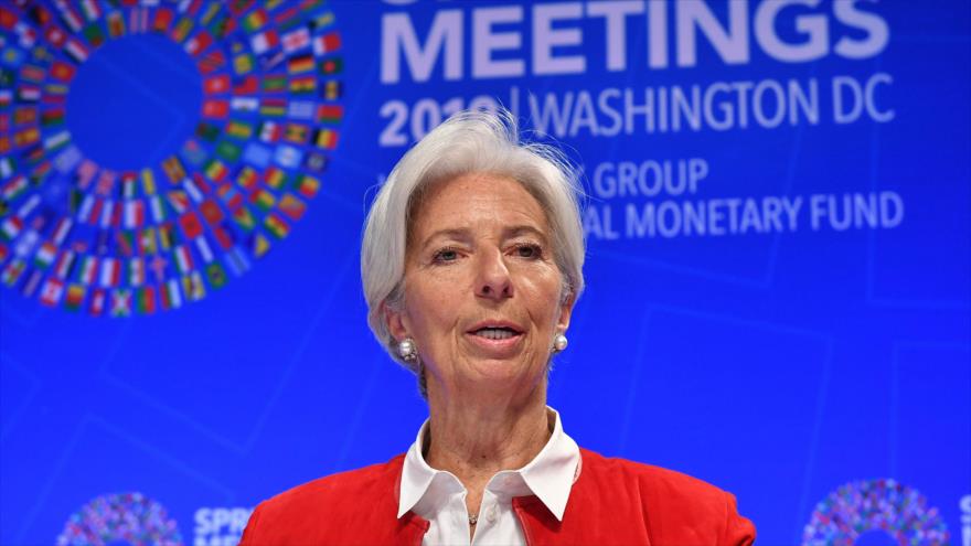 La directora del Fondo Monetario Internacional, Christine Lagarde, habla durante un mitin del organismo en Washington, 11 de abril de 2019. (Foto: AFP)