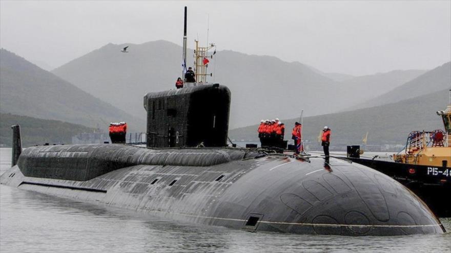 Un submarino nuclear de clase Borei de Rusia.