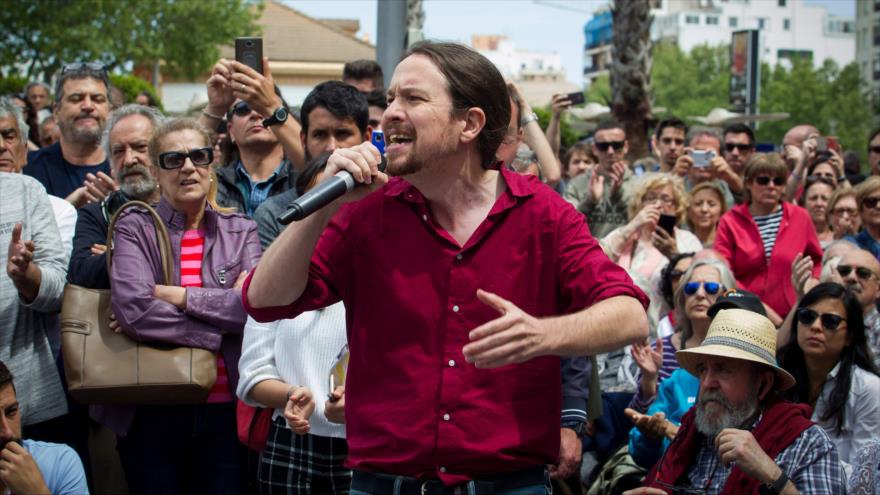 El líder del partido Podemos, Pablo Iglesias, en un mitin en Palma de Mallorca para las elecciones del 28-A, 15 de abril de 2019. (Foto: AFP)